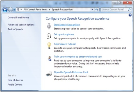 Speech Recognition Dashboard in Windows 7