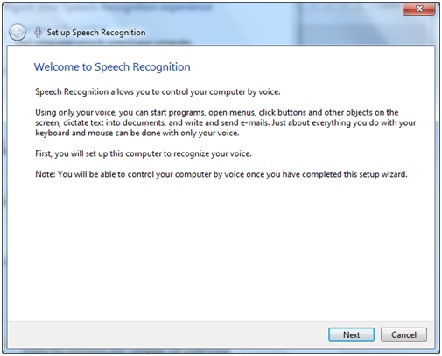 Speech Recognition Wizard in Windows 7