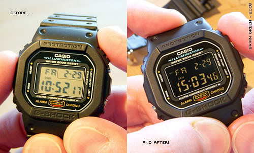 Before and after of a negative display watch conversion