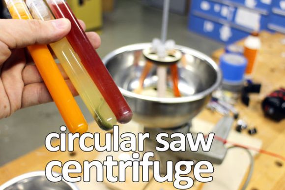 Kitchen centrifuge using a circular saw