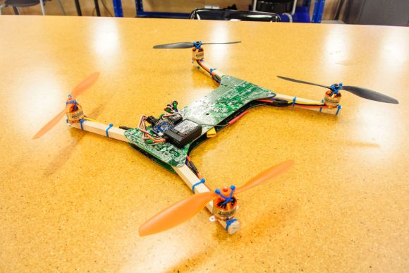 A quadcopter built from a motherboard
