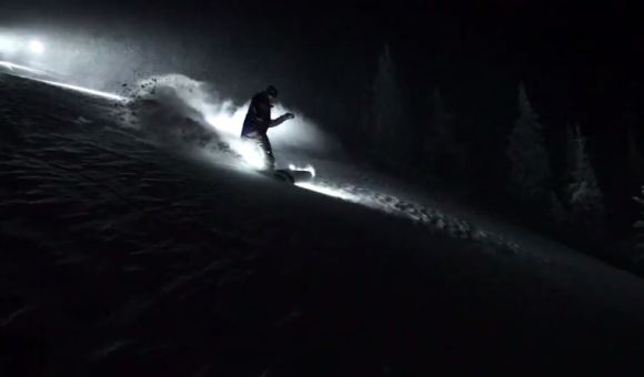 night time snowboarding