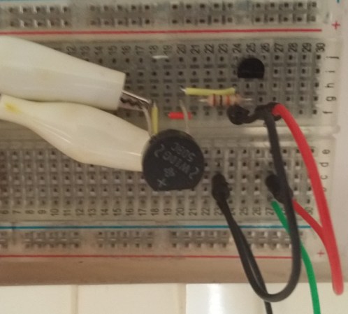 Breadboarded circuit to detect when doorbell rings