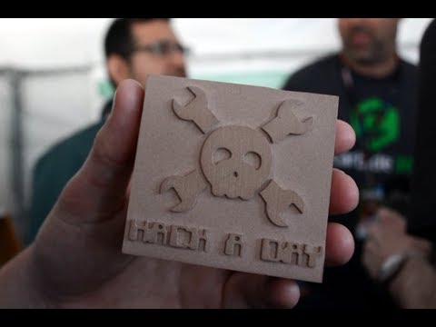Hackaday logo carved in MDF