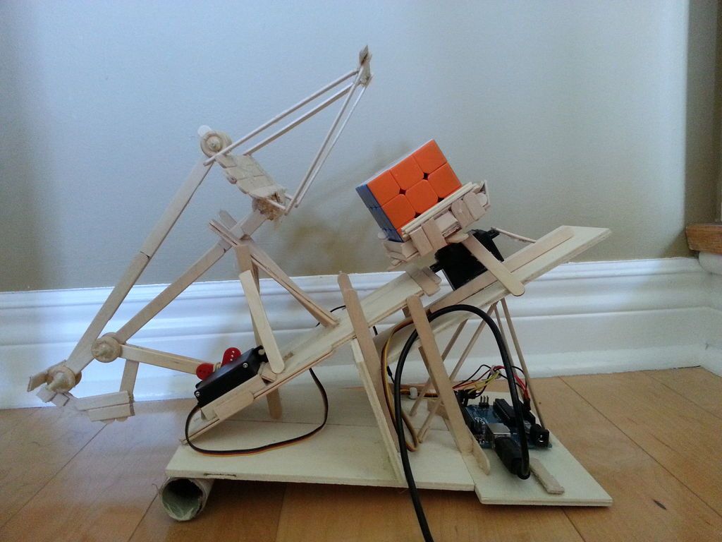 Rubik’s Cube Solver Made Out Of Popsicle Sticks And An Arduino | Hackaday