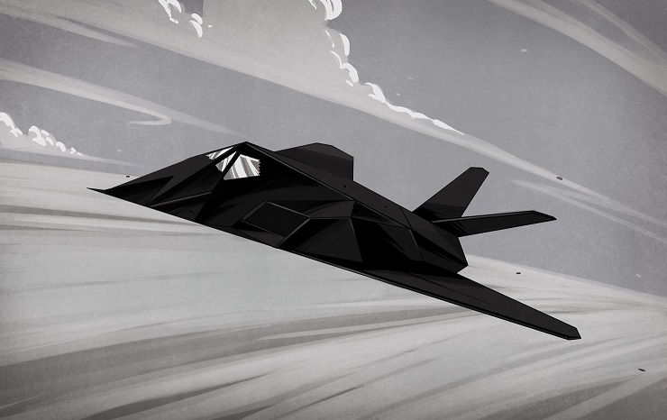 sketch of f117 fighter flying