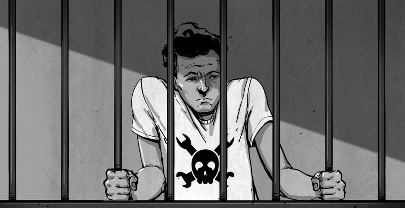 drawing of hacker in jail