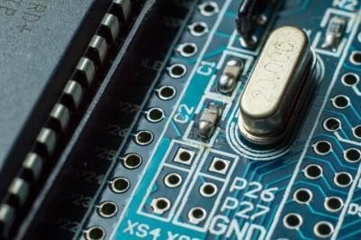 Closeup shot of a printed circuit board.