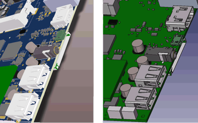 A comparison between the first design images for SOAP (left) and [Bunnie]'s Novena laptop (right)