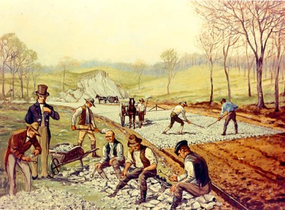 Measuring stones for the first macadam road in the United States. Image credit: USDOT