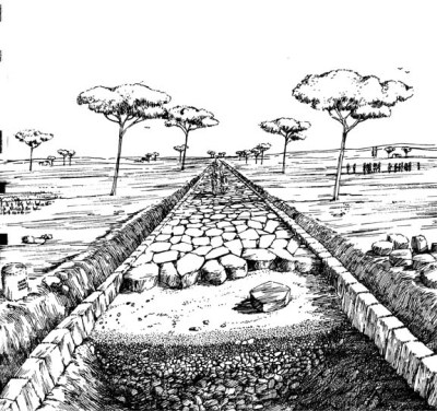 Construction of a Roman roadway. Image via Walt Stevenson, University of Richmond