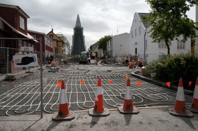 A geothermal snowmelt system installation in Reykjavík, Iceland. Image credit: Stig Nygaard