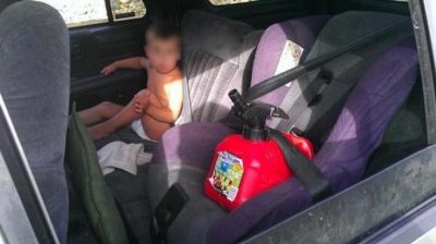 Yes, this gas can strapped into car seat instead of the baby actually happened.