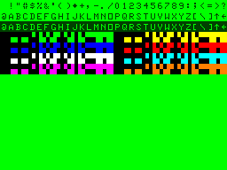 A character and color set for the Motorola 6847 VDG, found in the TRS-80 Color Computer. Image source