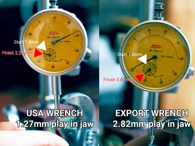 As you can see the export made crescent wrench is not made to the same tolerances as the previous wrench.