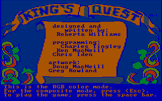 The IBM CGA displaying the title screen of King's Quest in 300x200 resolution. Image source