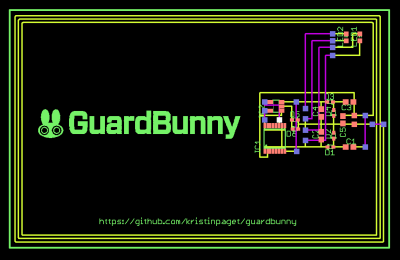 Gerber view of GuardBunny shows the small hardware footprint