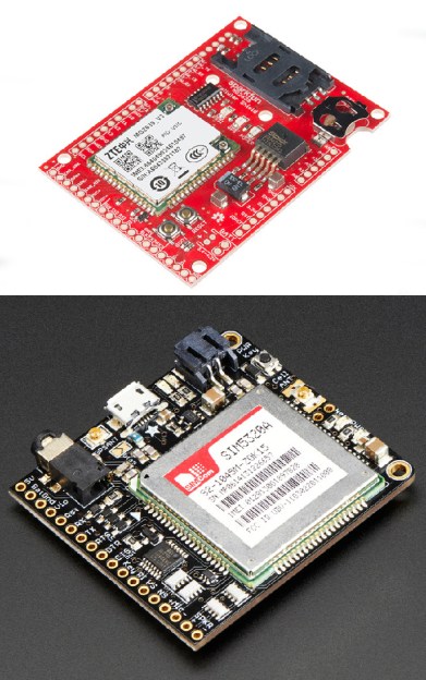 SparkFun's Cellular Shield (above) and Adafruit's FONA 3G Cellular Breakout (above) Image source 1, 2