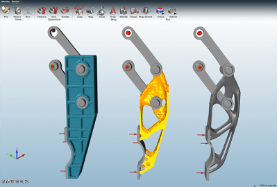 Solid thinking's inspire software uses computer simulation to remove unnecessary material from a part.