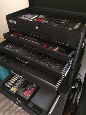 My father's actual tool box. I don't know how he does it.