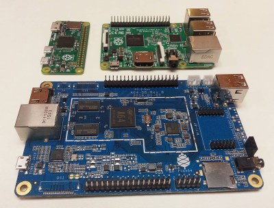 The Pine64 is significantly larger than the Raspberry Pi.