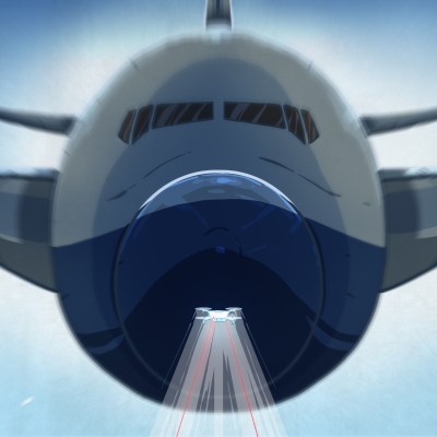 A stylised picture of an airliner with a drone flying towards it.