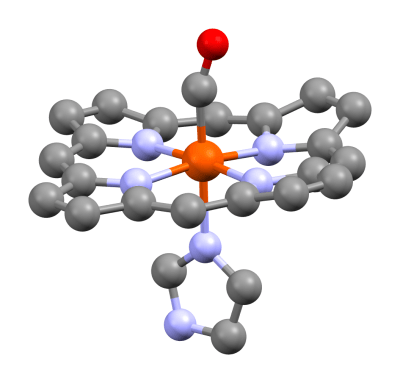 Carboxyhemoglobin molecule, by Rifleman 82 via Wikipedia