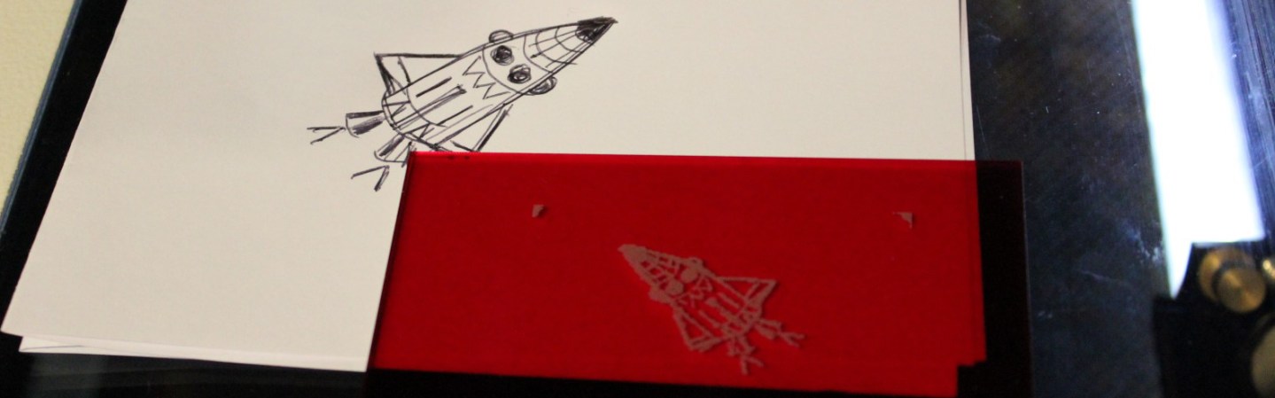 Hand drawing and laser etching - rocket