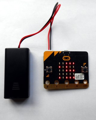 The micro:bit with its battery pack