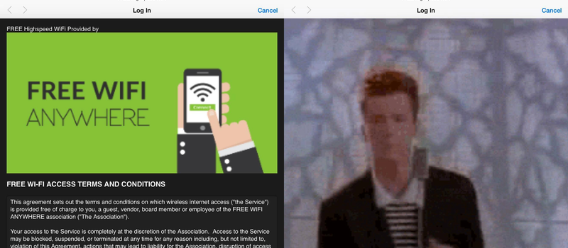 Rick-rolling people looking for free WiFi using an inexpensive