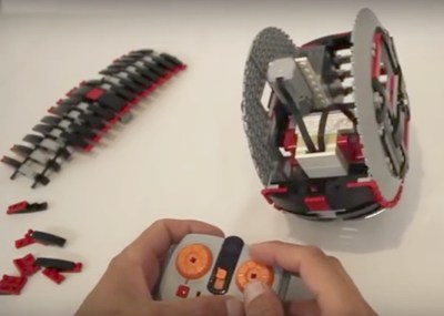 LEGO monowheel interior shown while leaning to turn