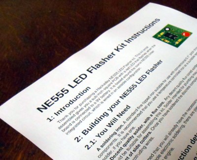 A printed copy of the instructions for our example kit