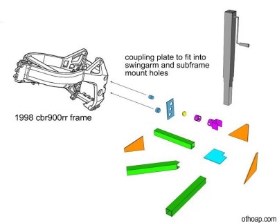 [Mike]'s bike lift, exploded view.