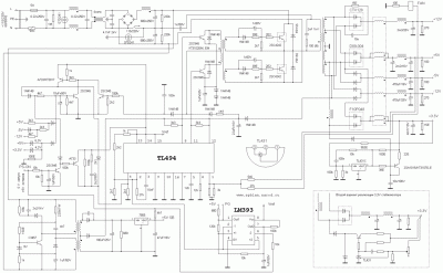 A typical ATX PSU schematic using a TL494. Dianyuan.com forum [Public domain], via Wikimedia Commons.