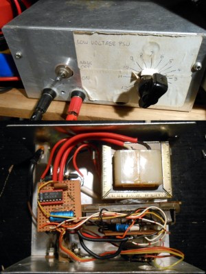 Inside and outside views of Jenny Lists's home made linear power supply from about 1990