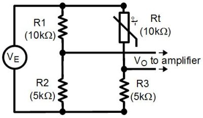 Wheatstone bridge with thermistor for temperature