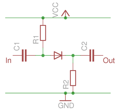 A simplified diode switch in the forward biased On position.