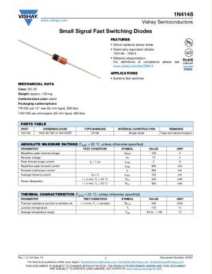 Vishay's take on the 1N4148 data sheet (PDF), describing it as a switching diode.