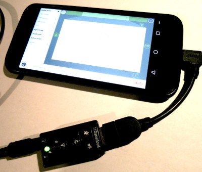 A cheap USB sound card as an Android audio input.