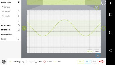 LabNation's SmartScope showing a 1kHz sine wave.