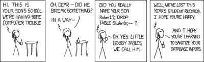 XKCD 327, Exploits of a Mom (CC BY-NC 2.5).