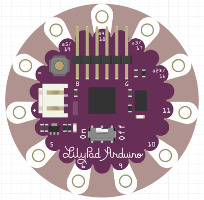 The Fritzing breadboard layout of the Lilipad Mini.