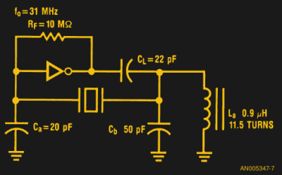 The overtone version of a Pierce oscillator, with extra tuned circuit. Fairchild Semiconductor app note 340, HCMOS Crystal Oscillators.