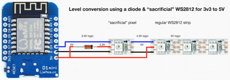 Schematic of Diode Level Shifter for WS2812