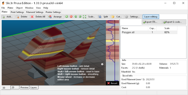 Editing layer heights on a model