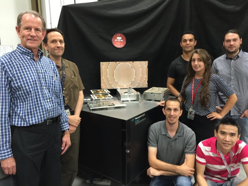 MarCO team at JPL poses with the prototypes