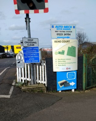 There's the unobtrusive sign by the level crossing, Cambridge's version of the black mailbox.