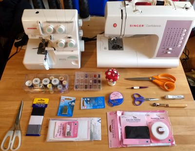 My textile bench, with a selection of the equipment used on it.