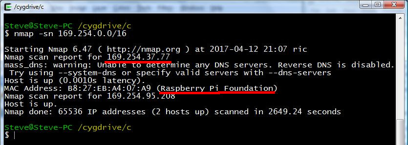 'nmap -sn' scan results