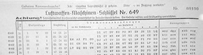 German Air Force Enigma key list with reconfigurable reflector